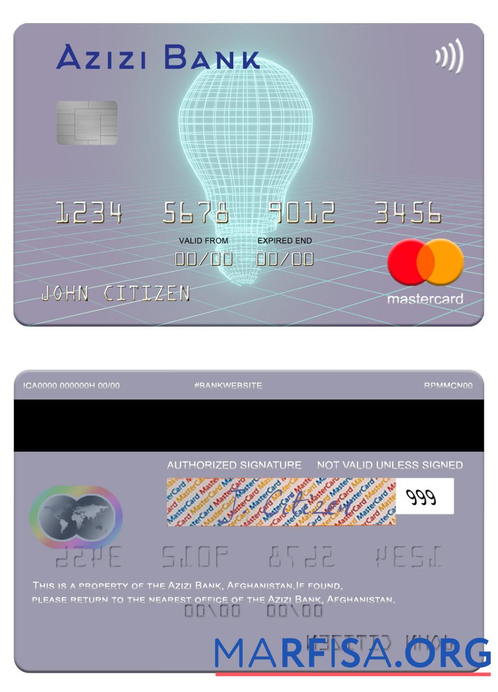 Blank Afghanistan Azizi Bank mastercard download for verification